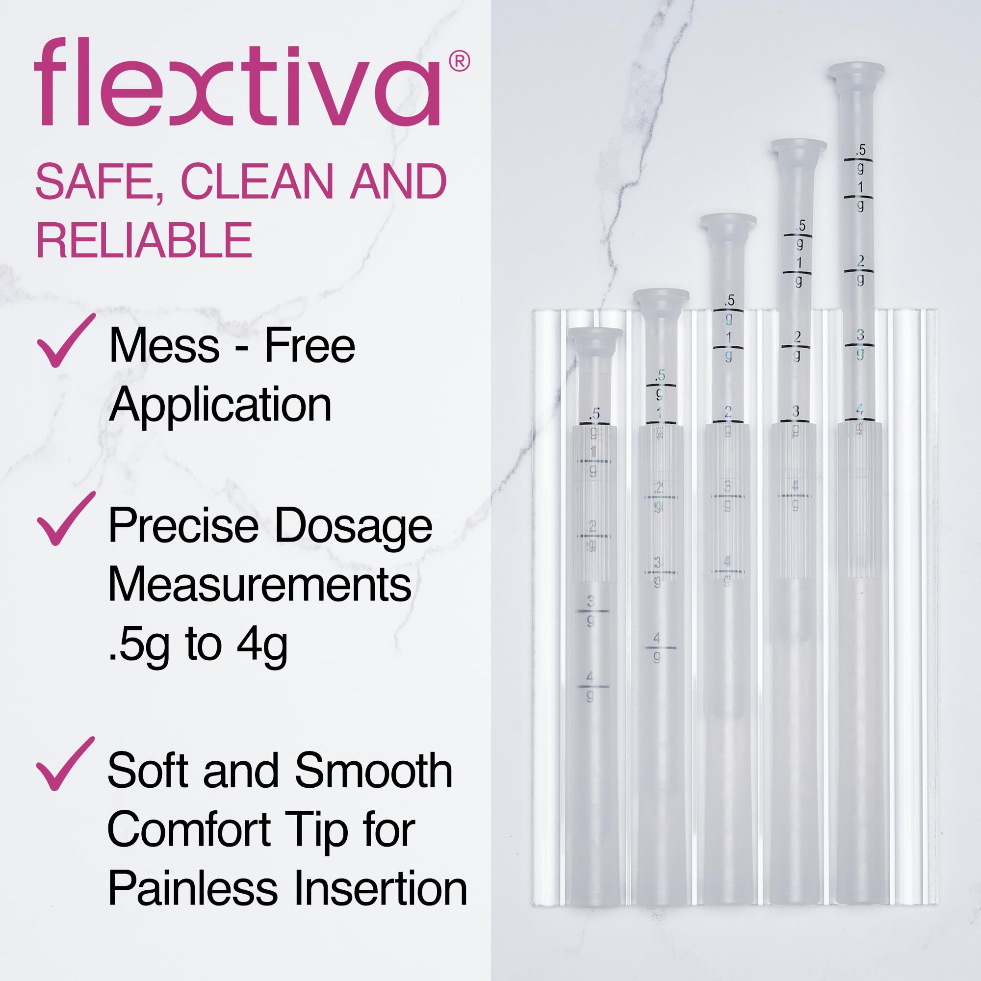 Flextiva Disposable Plastic Vaginal Cream Applicators - Threaded End to Fit OTC Gel or Cream Products
